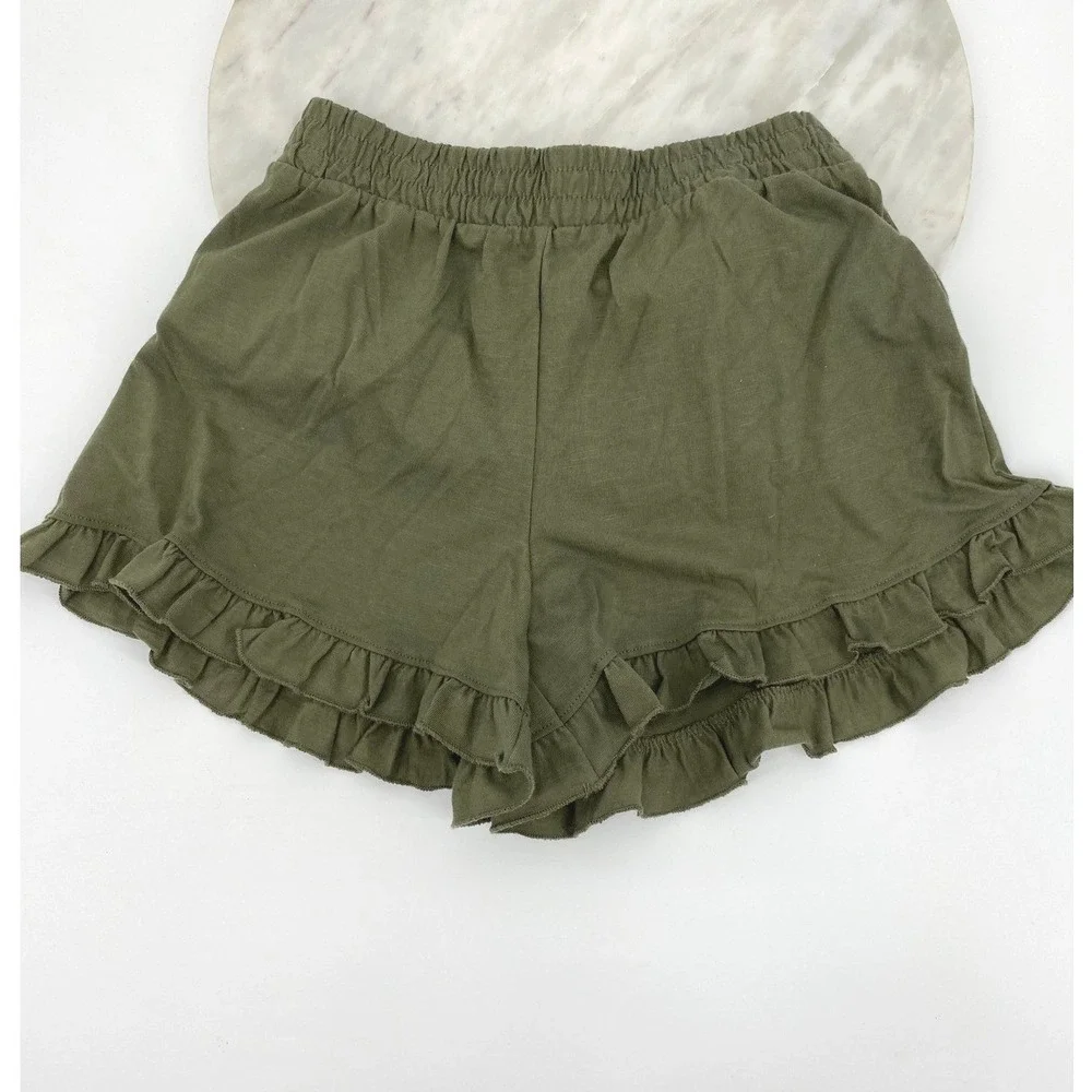 Treasure and Bond Kids Girls Ruffle‎ Hem Shorts Olive Green Size L (10/12)